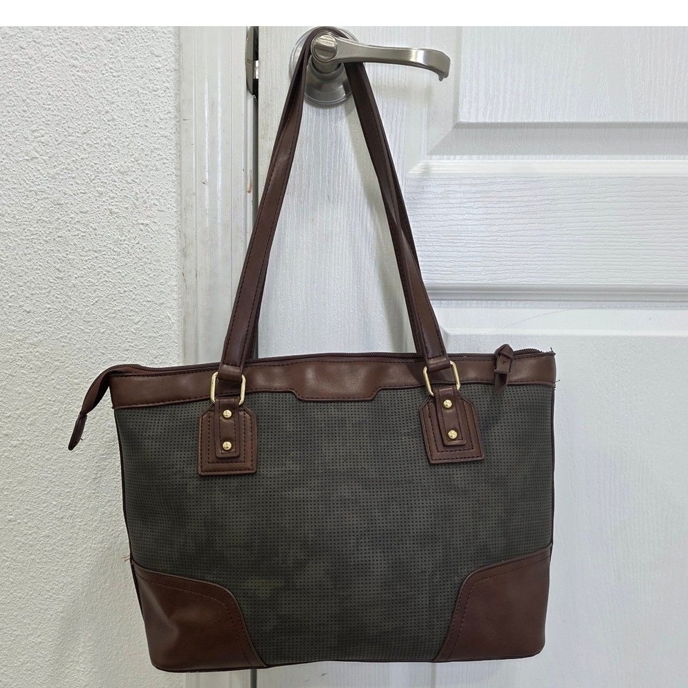 Bueno Brown Tote Bag Handbag Purse Shoulder Bag Faux Leather Perforated